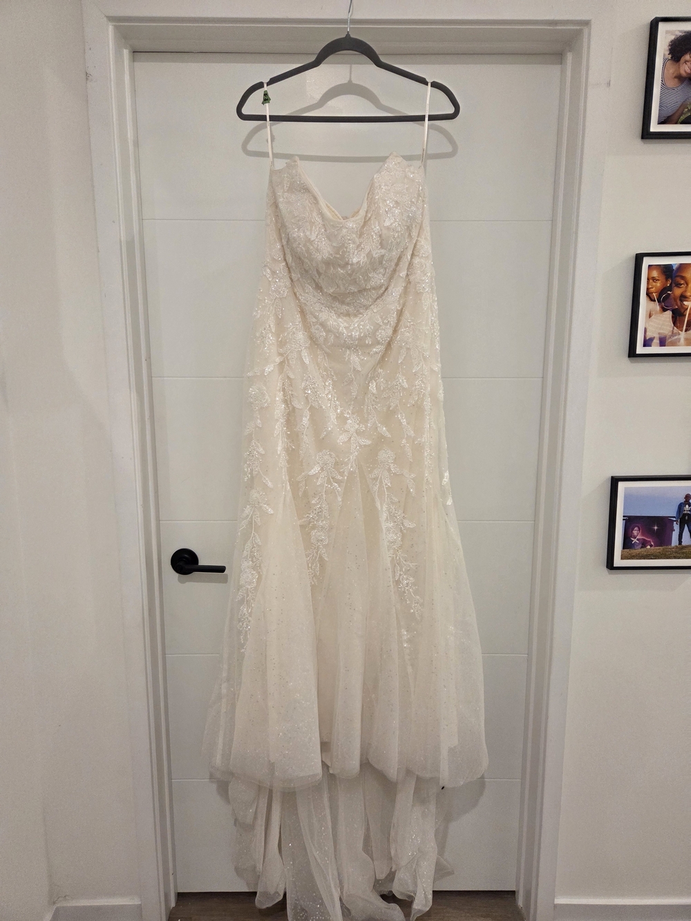 Galina Signature Champagne Lace Strapless Wedding Dress